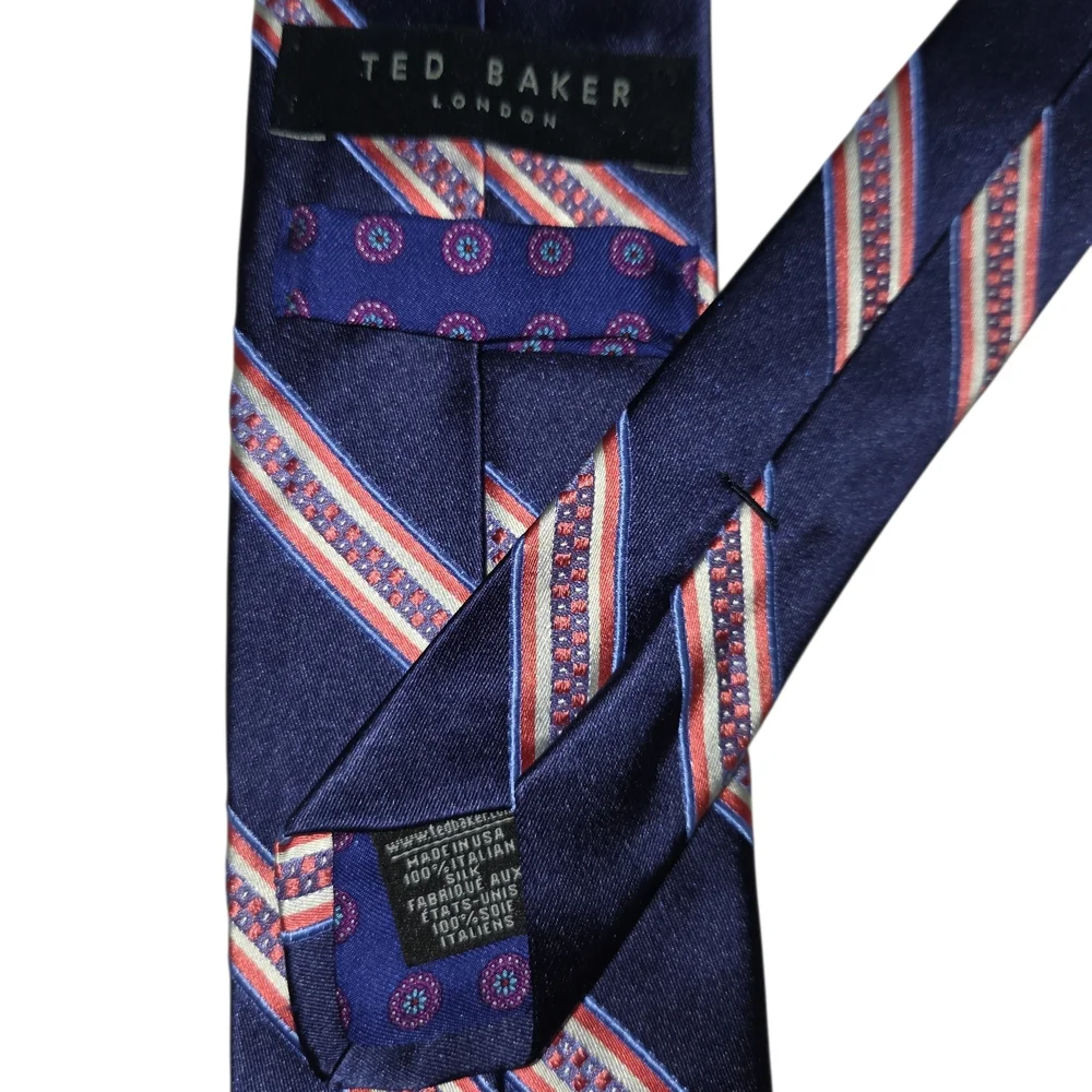 Ted Baker London 100%‎ Silk Tie | Navy Blue Red Stripes